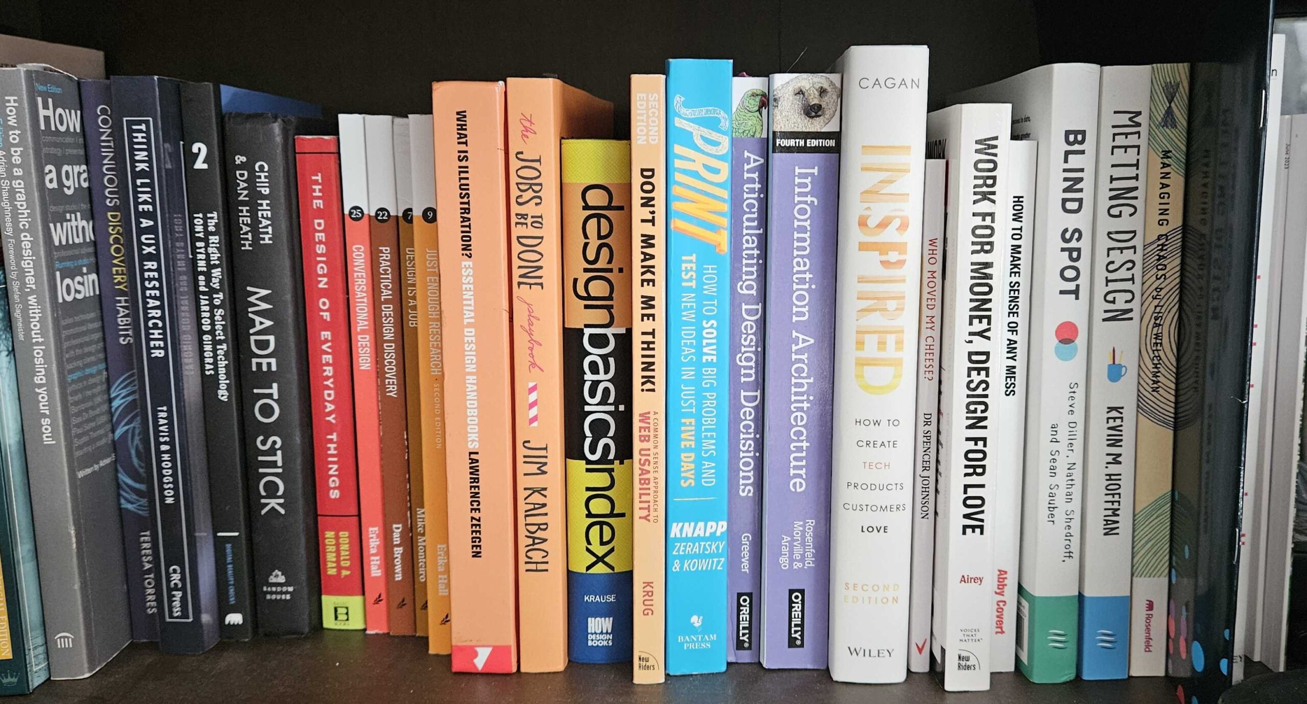 Shelf of UX and Product Design related books.